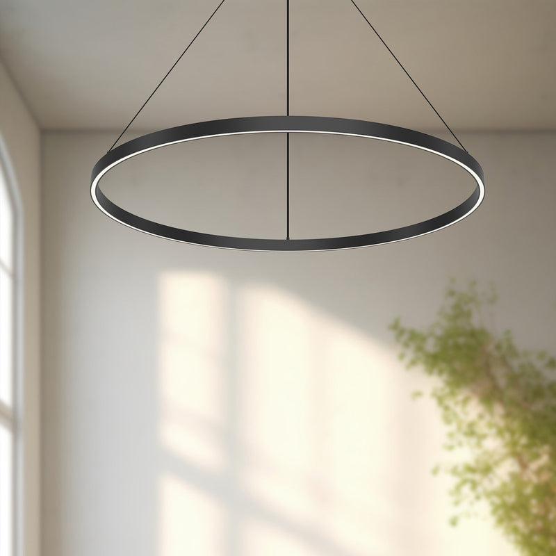 Kuzco Cerchio 36in 1-Light LED Up/Down Pendant | Modern Black Aluminum and Frosted Silicone Diffuser | Kitchen Island & Dining Room | Model PD87736-BK