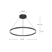 Kuzco Cerchio 36in 1-Light LED Up/Down Pendant | Modern Black Aluminum and Frosted Silicone Diffuser | Kitchen Island & Dining Room | Model PD87736-BK