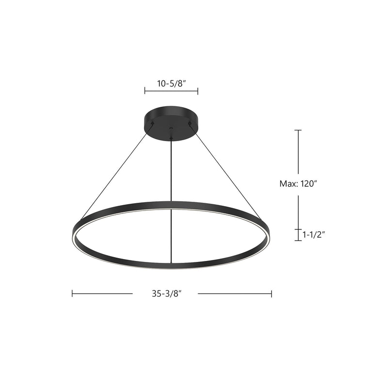 Kuzco Cerchio 36in 1-Light LED Up/Down Pendant | Modern Black Aluminum and Frosted Silicone Diffuser | Kitchen Island & Dining Room | Model PD87736-BK
