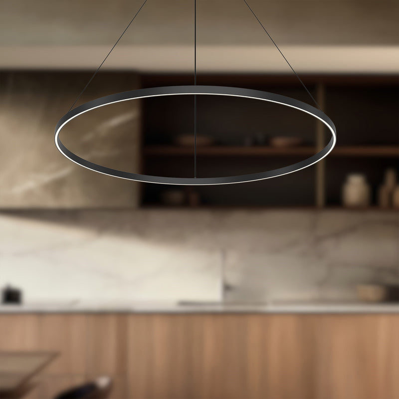 Kuzco Cerchio 47in LED Pendant | Black Aluminum and Frosted Silicone Diffuser | Kitchen Island & Dining Room | 9390lm | Model PD87748-BK-UNV-010