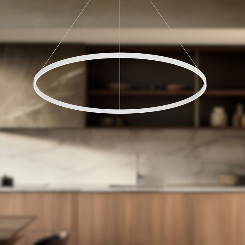 Kuzco Cerchio 48in LED Pendant | White Aluminum and Frosted Silicone Diffuser | Kitchen Island & Dining Room | Model PD87748-WH-UNV-010