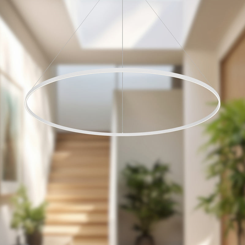 Kuzco Cerchio 72in 1-Light LED Pendant | White Aluminum and Frosted Silicone Diffuser | Kitchen Island & Dining Room | Model PD87772-WH-UNV-010