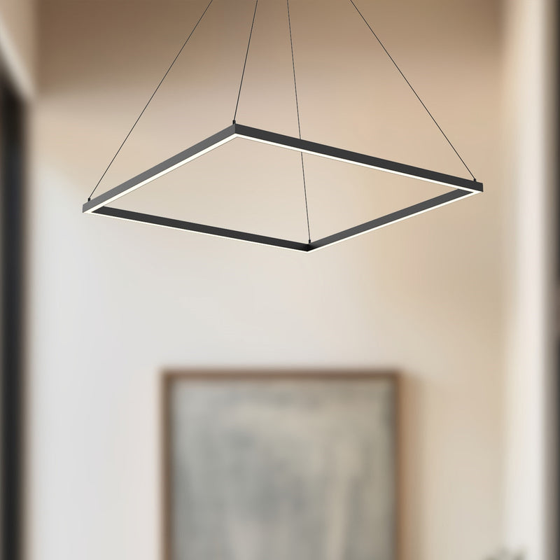 Kuzco Piazza 32in 1-Light LED Pendant | Modern Black Aluminum and Frosted Silicone Diffuser | Kitchen Island & Dining Room | Model PD88132-BK