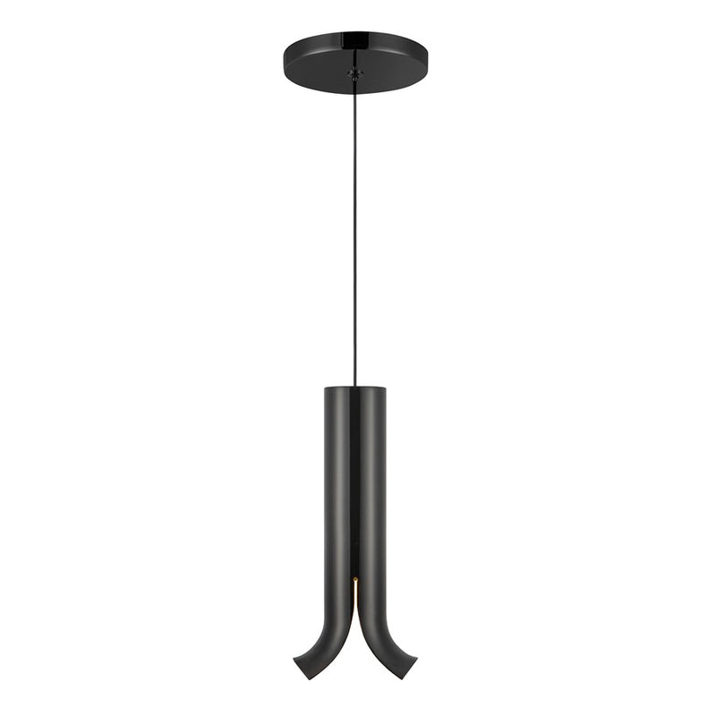 Kuzco Husk 9" LED Pendant, Glossy Black/Stainless Steel Shade - PD89709-GBK
