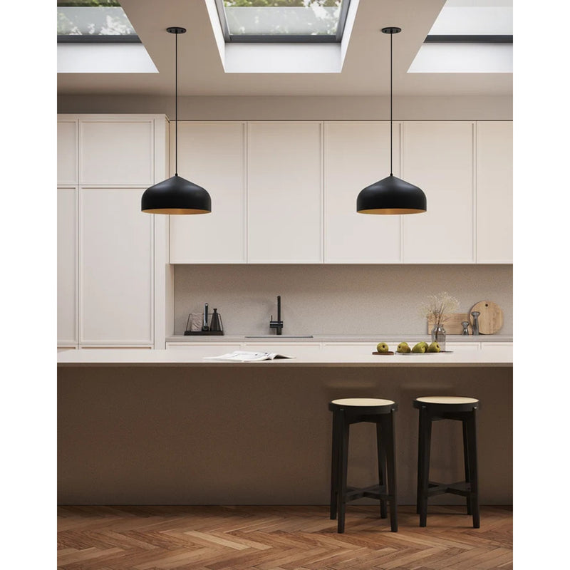 Kuzco Helena 17in 1-Light LED Pendant | Modern Black and Gold Metal with White Acrylic Diffuser | Kitchen Island & Dining Room | Model PD9117-BK-GD