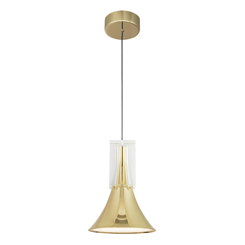 Kuzco Floe 8" LED Pendant, Metallic Brass/Clear Crystal