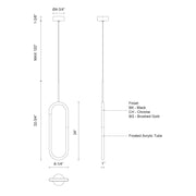 Kuzco Huron 8in 1-Light LED Pendant | Black Steel and Frosted Acrylic Tube | Kitchen Island & Dining Room | 1100lm 3000K 90CRI | Model PD95108-BK