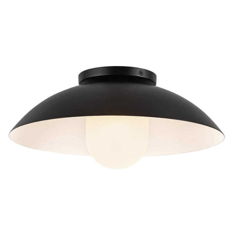 Kuzco Umbra 14" Black Semi-Flush Mount, Black/Opal Glass