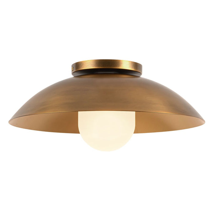 Kuzco Umbra 14" Brass Semi-Flush Mount, Vintage Brass/Opal Glass