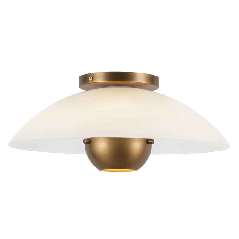 Kuzco Umbra 14" Brass Semi-Flush Mt, Opal Glass/Vintage Brass - SF11914-OP-VB