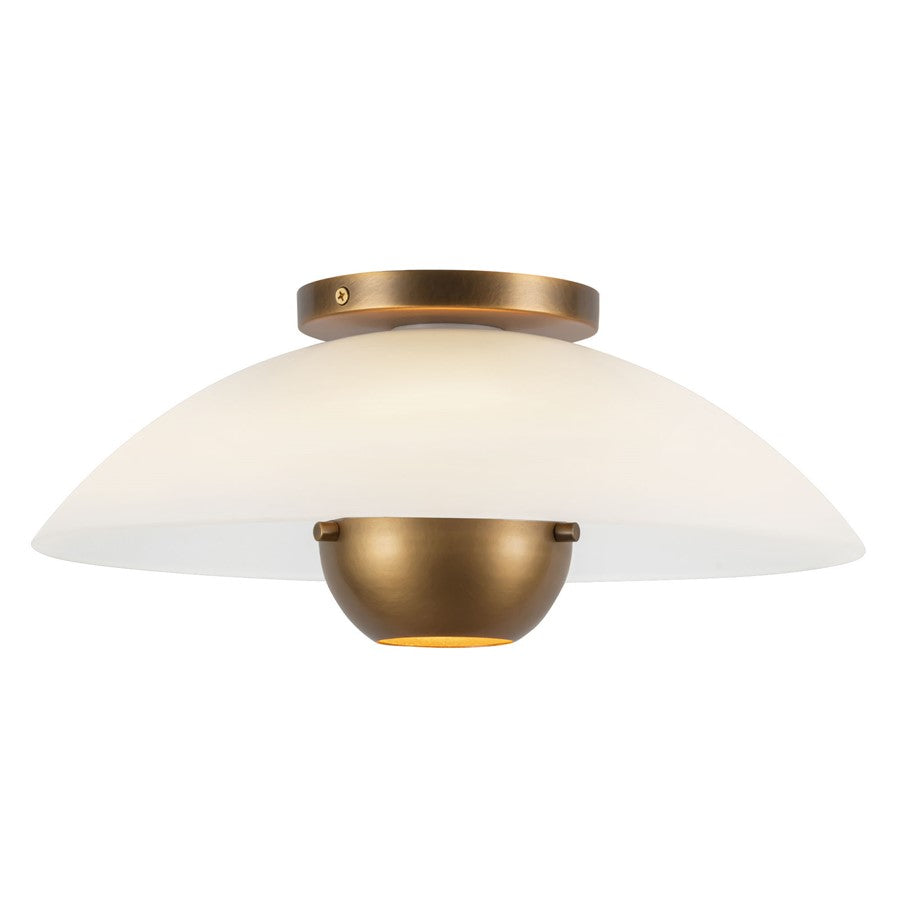 Kuzco Umbra 14" Brass Semi-Flush Mt, Opal Glass/Vintage Brass - SF11914-OP-VB