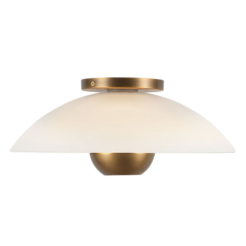 Kuzco Umbra 14" Brass Semi-Flush Mount, Opal Glass/Vintage Brass