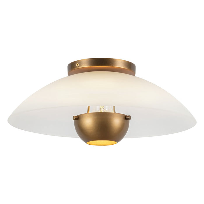 Kuzco Umbra 14" Brass Semi-Flush Mount, Opal Glass/Vintage Brass