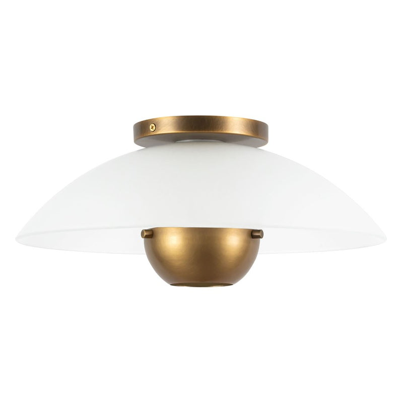 Kuzco Umbra 14" Brass Semi-Flush Mount, Opal Glass/Vintage Brass