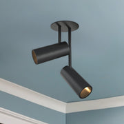 Kuzco Downey 4in 1-Light LED Semi Flush | Modern Black and Clear Acrylic TIR Lens | Hallway & Bedroom Ceiling Light | 6.25in H | Model SF15702-BK