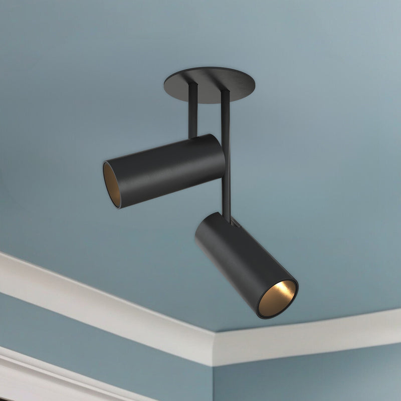 Kuzco Downey 4in 1-Light LED Semi Flush | Modern Black and Clear Acrylic TIR Lens | Hallway & Bedroom Ceiling Light | 6.25in H | Model SF15702-BK