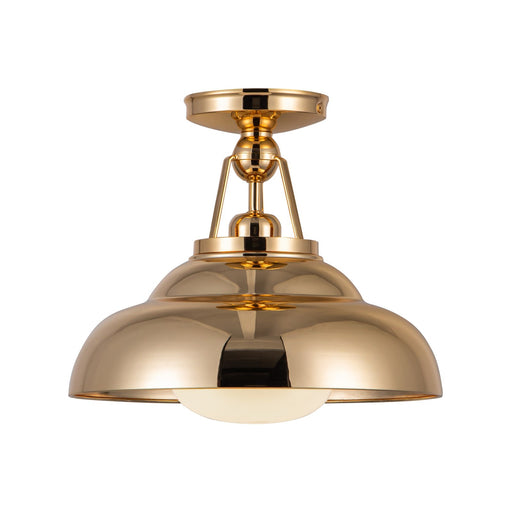 Alora Palmetto 12in 1-Light Semi-Flush Mount | Vintage Industrial Polished Brass and Glossy Opal Glass | Hallway & Bedroom | Model SF344012PBGO