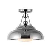 Kuzco Palmetto 12in 1-Light Semi Flush Mount | Vintage Industrial Polished Nickel Steel and Glossy Opal Glass | Entryway | Model SF344012PNGO
