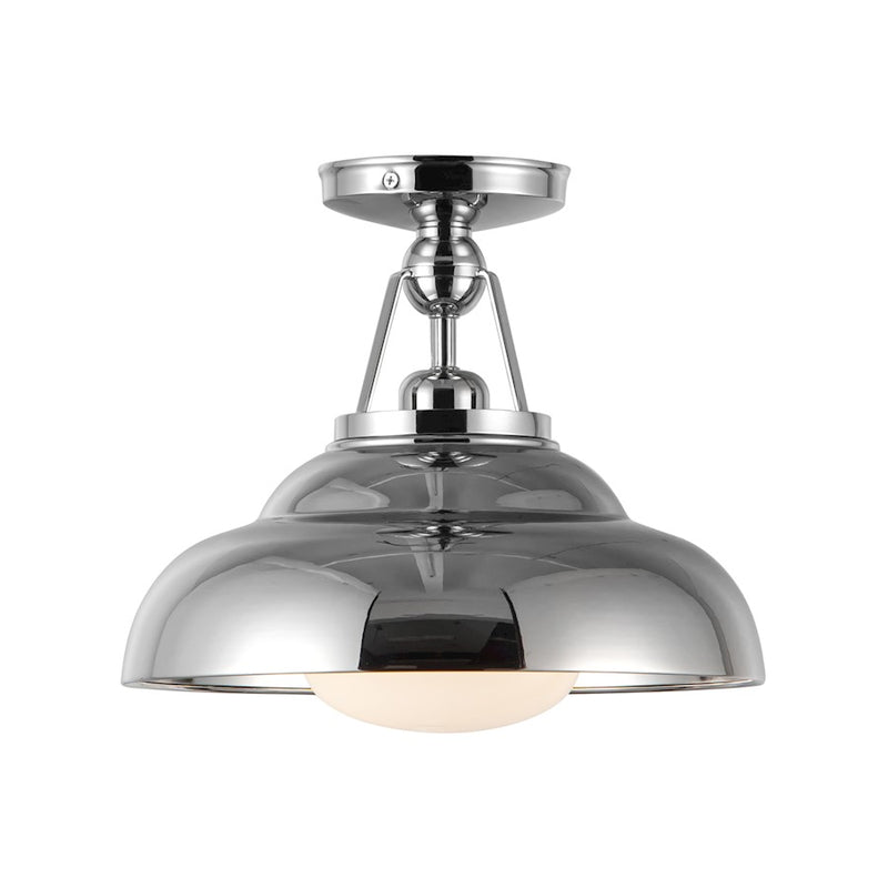 Kuzco Palmetto 12in 1-Light Semi Flush Mount | Vintage Industrial Polished Nickel Steel and Glossy Opal Glass | Entryway | Model SF344012PNGO