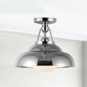 Kuzco Palmetto 12in 1-Light Semi Flush Mount | Vintage Industrial Polished Nickel Steel and Glossy Opal Glass | Entryway | Model SF344012PNGO