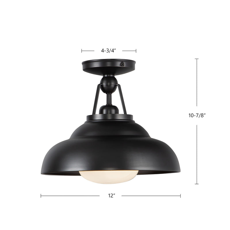 Kuzco Palmetto 12in 1-Light Semi Flush Mount | Vintage Industrial Polished Nickel Steel and Glossy Opal Glass | Entryway | Model SF344012PNGO