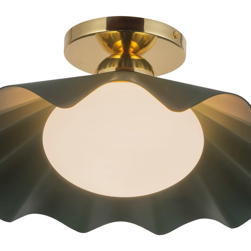 Kuzco Furrow 16" Green Semi-Flush Mount, Pine Green