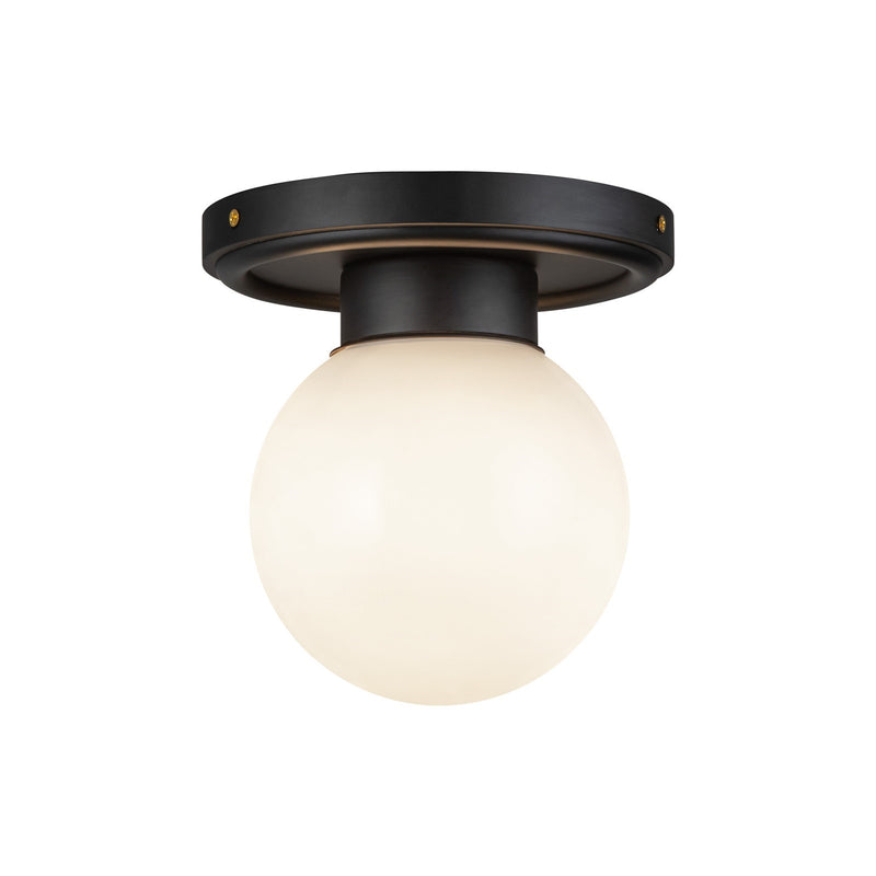 Kuzco Fiore 6in 1-Light Semi-Flush | Vintage Modern Matte Black and Glossy Opal Glass | Bathroom & Hallway | 6 Dia x 7 H in | Model SF407306MBGO