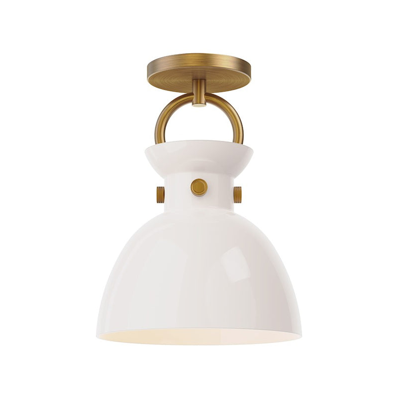 Alora Mood Waldo 9in 1-Light Semi-Flush Mount | Aged Gold Steel and Glossy Opal Glass | Entryway & Bedroom | 60W E26, Dimmable | Model SF411809AGGO
