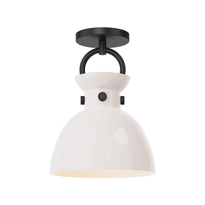 Kuzco Waldo 1-Light 9in Semi-Flush Mount | Industrial Matte Black Steel and Glossy Opal Glass | Entryway & Hallway Ceiling Light | Model SF411809MBGO