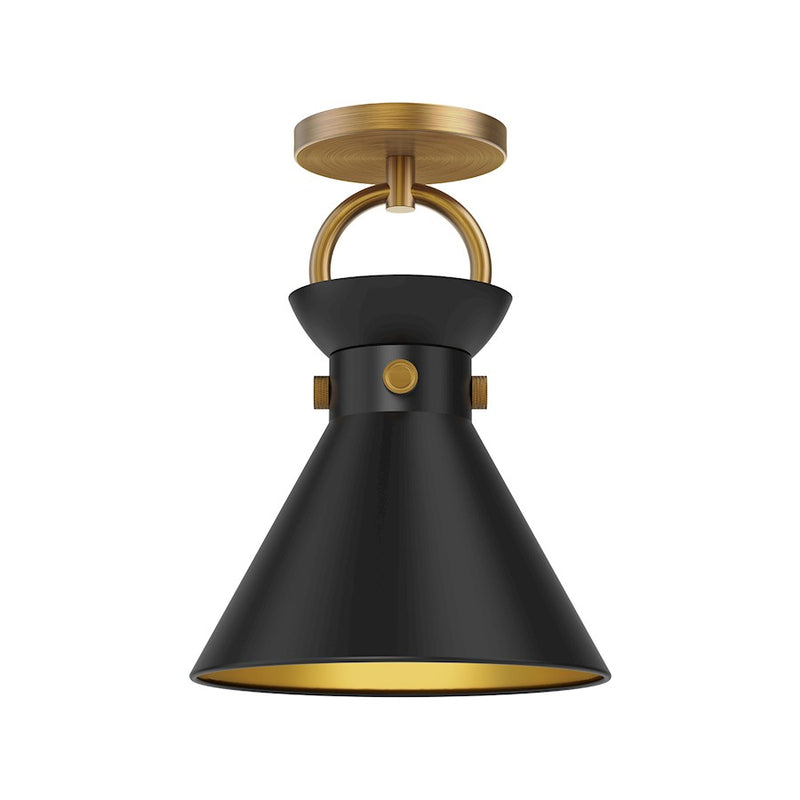 Kuzco Alora Mood Emerson 1-Light 9in Semi-Flush Mount | Industrial Aged Gold and Matte Black Steel | Entryway & Hallway | Model SF412009AGMB
