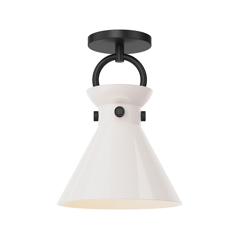 Kuzco Emerson 9in 1-Light Semi-Flush Mount | Matte Black Steel and Glossy Opal Glass | Entryway & Bedroom | 12 x 8.75 in | Model SF412509MBGO