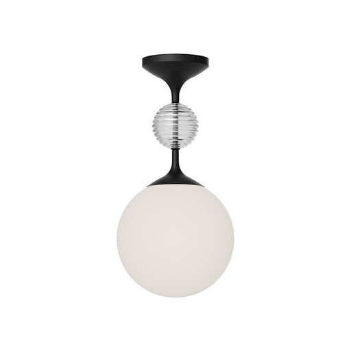 Kuzco Celia 1-Light Semi-Flush Mount | Matte Black Steel and Opal Matte/Clear Ribbed Glass | Bedroom & Hallway Ceiling Light | Model SF415308MBOP