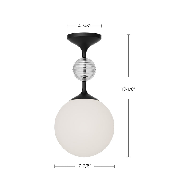 Kuzco Celia 1-Light Semi-Flush Mount | Matte Black Steel and Opal Matte/Clear Ribbed Glass | Bedroom & Hallway Ceiling Light | Model SF415308MBOP