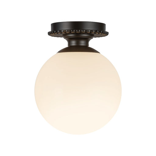 Kuzco Otis 8" Socket Semi-Flush Mount, Black/Glossy Opal Glass - SF430108MBGO