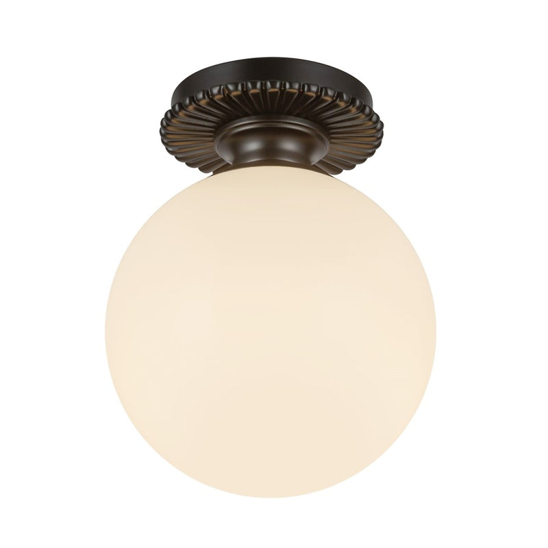 Kuzco Otis 8" Socket Semi-Flush Mount, Black/Glossy Opal Glass
