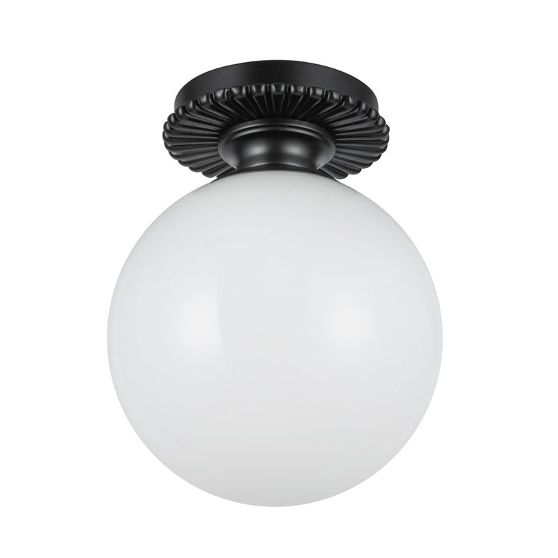 Kuzco Otis 8" Socket Semi-Flush Mount, Black/Glossy Opal Glass