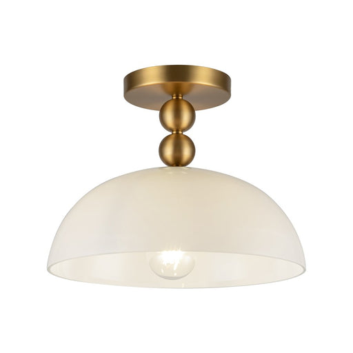 Kuzco Paisley 12" Socket Semi-Flush Mount, Gold/Glossy Opal Glass - SF459012BGGO