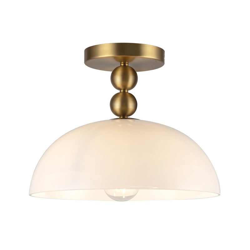 Kuzco Paisley 12" Socket Semi-Flush Mount, Gold/Glossy Opal Glass
