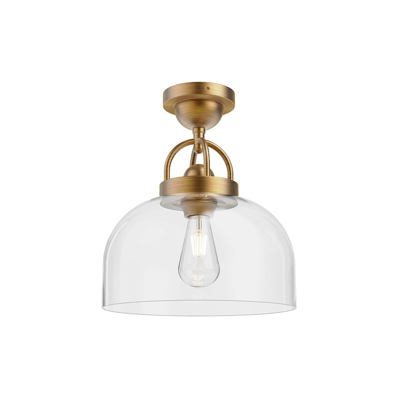 Kuzco Lancaster 1-Light 12in Semi-Flush Mount | Modern Aged Gold Steel and Clear Glass | Entryway & Hallway Accent Light | Model SF461101AG
