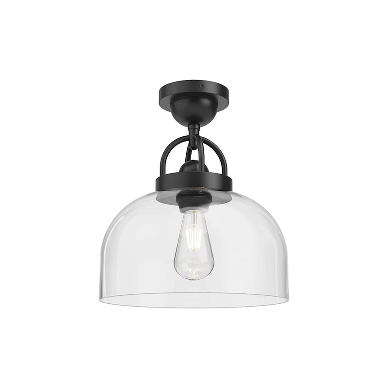 Alora Mood Lancaster 12in 1-Light Semi-Flush Mount | Matte Black Steel and Clear Glass | Kitchen & Dining Room Ceiling Light | Model SF461101MB