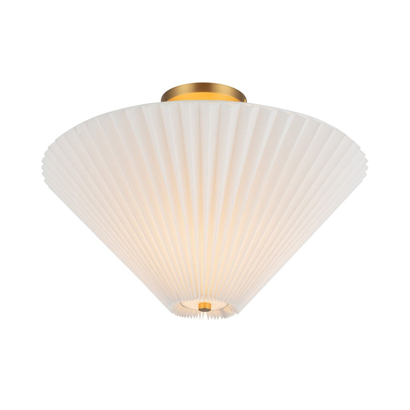 Kuzco Bridgette 16" Socket Semi-Flush, Gold/Folded White/Pleated