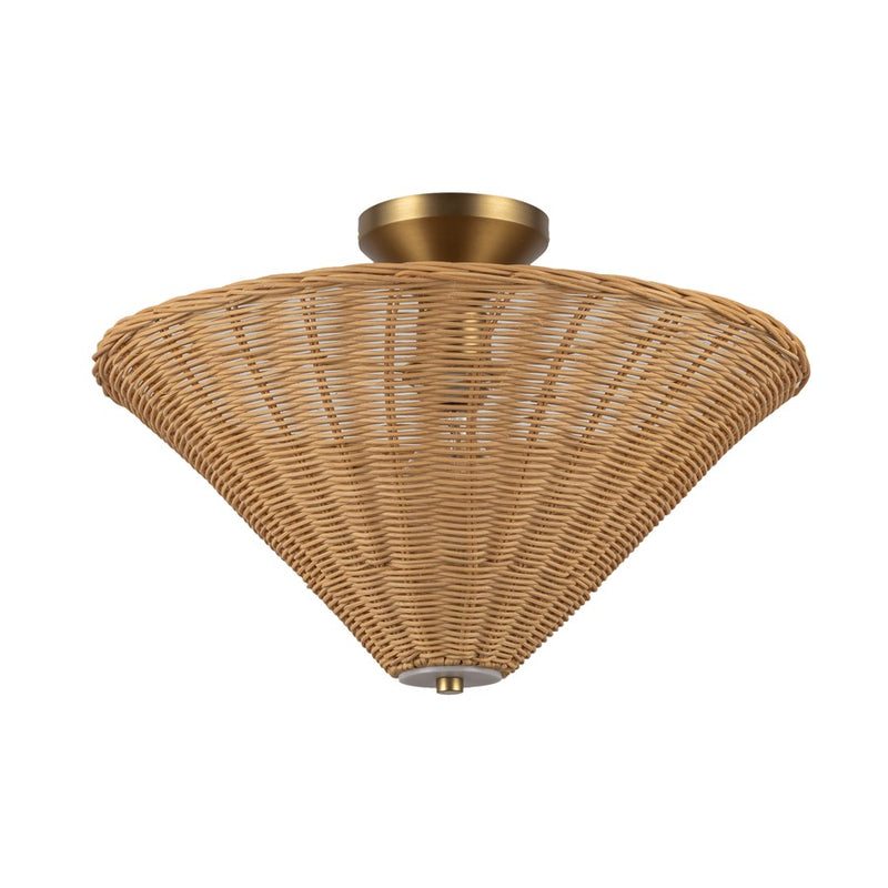 Kuzco Bridgette 16" Socket Semi-Flush Mount, Gold/Rattan/Rattan