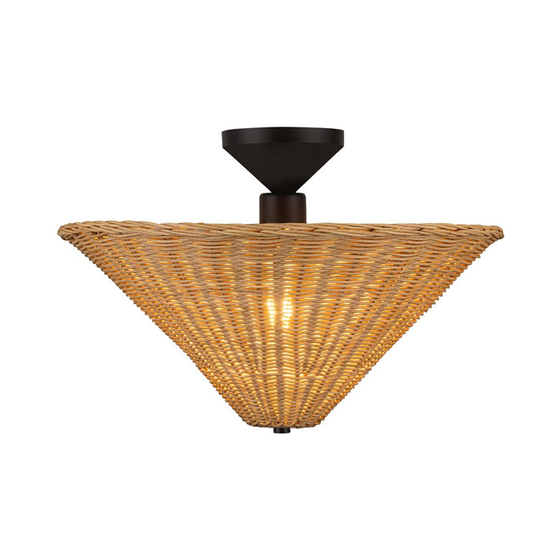 Kuzco Bridgette 16" Socket Semi-Flush Mount, Black/Rattan/Rattan - SF497016MBRA