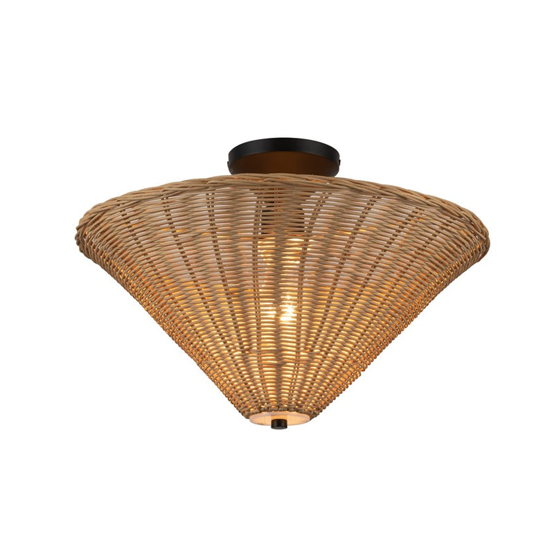 Kuzco Bridgette 16" Socket Semi-Flush Mount, Black/Rattan/Rattan