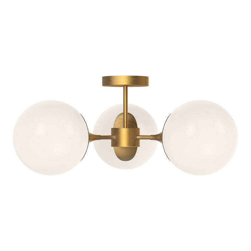 Kuzco Nouveau 26in 3-Light Semi-Flush Mount | Art Nouveau Aged Gold and Opal Glass | Dining Room & Entryway | 17 x 26 in | Model SF505326AGOP
