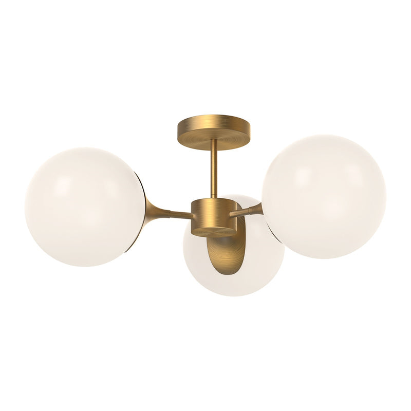Kuzco Nouveau 26in 3-Light Semi-Flush Mount | Art Nouveau Aged Gold and Opal Glass | Dining Room & Entryway | 17 x 26 in | Model SF505326AGOP