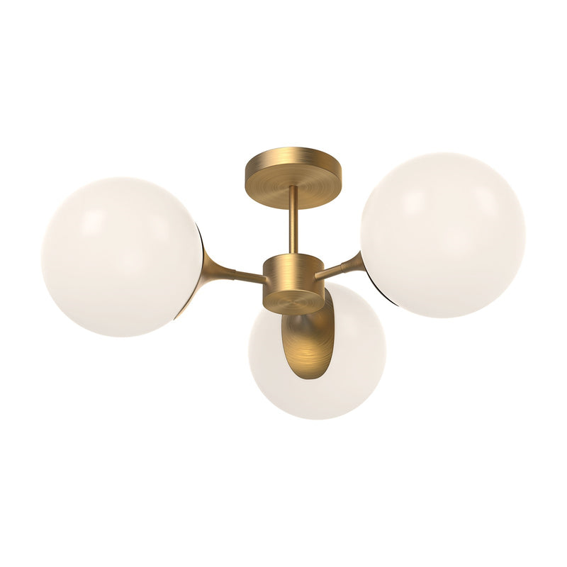 Kuzco Nouveau 26in 3-Light Semi-Flush Mount | Art Nouveau Aged Gold and Opal Glass | Dining Room & Entryway | 17 x 26 in | Model SF505326AGOP