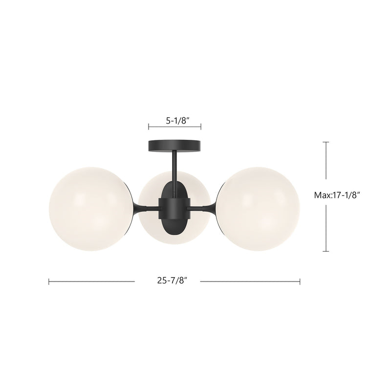 Kuzco Nouveau 26in 3-Light Semi-Flush Mount | Art Nouveau Aged Gold and Opal Glass | Dining Room & Entryway | 17 x 26 in | Model SF505326AGOP