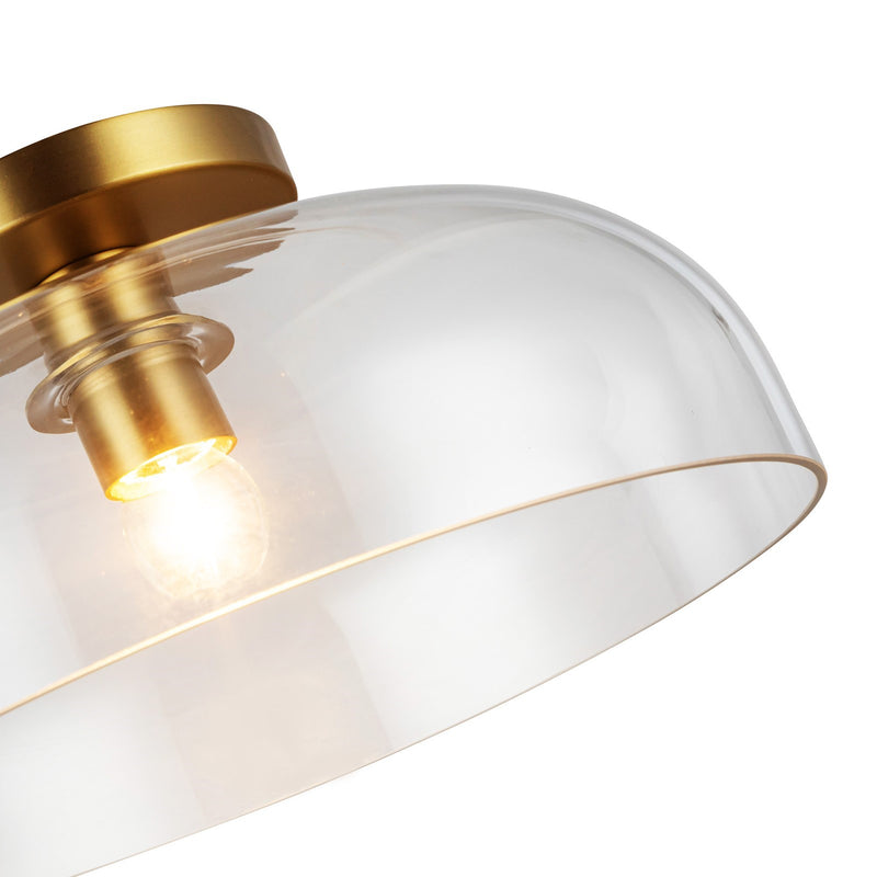 Kuzco Sylvia 12in 1-Light Semi-Flush Mount | Modern Brushed Gold Steel and Clear Glass | Bedroom & Living Room | 6.88 x 12 in | Model SF515712BGCL