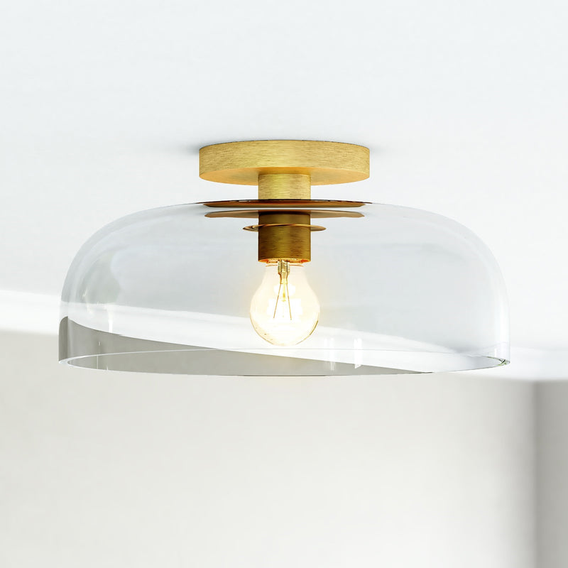 Kuzco Sylvia 12in 1-Light Semi-Flush Mount | Modern Brushed Gold Steel and Clear Glass | Bedroom & Living Room | 6.88 x 12 in | Model SF515712BGCL